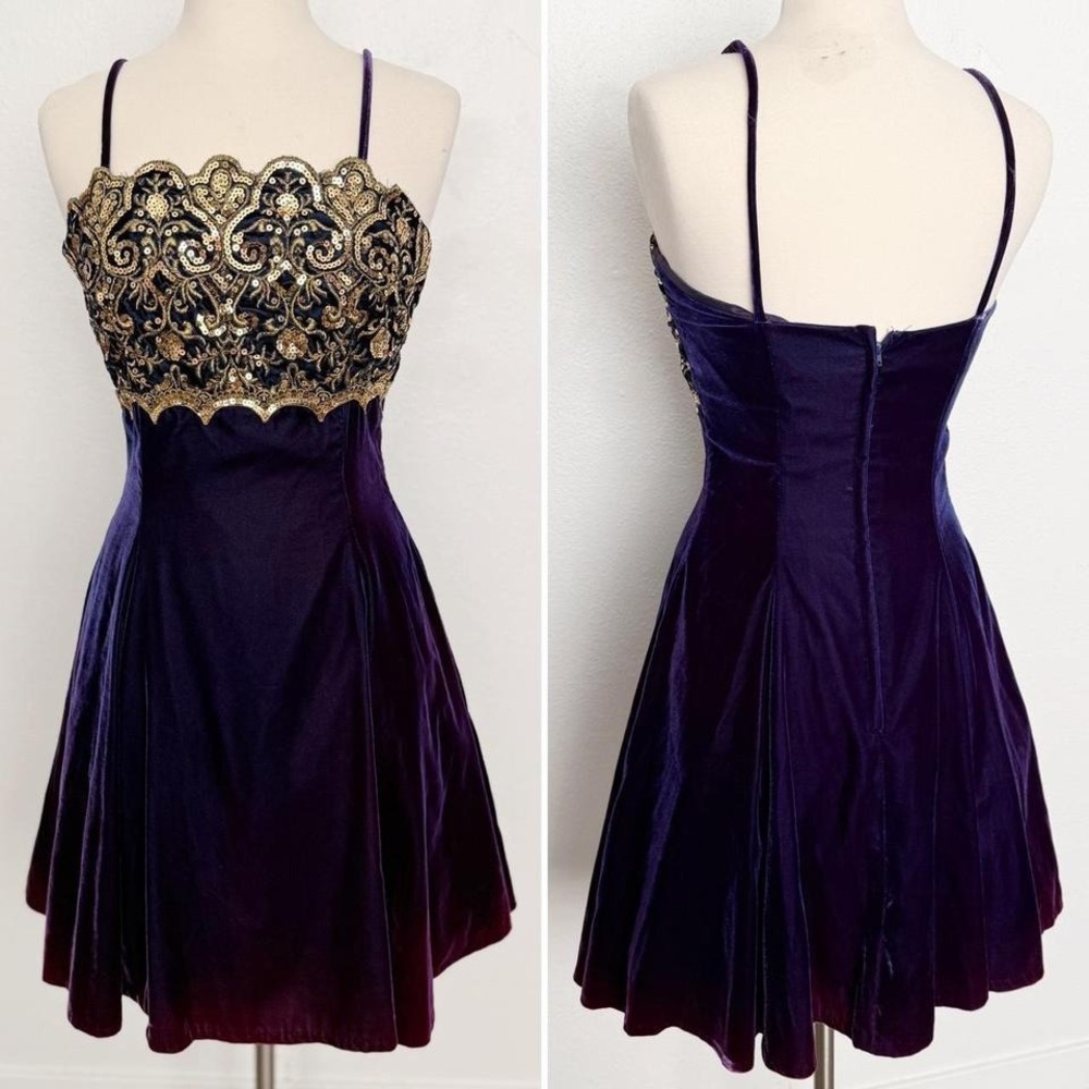 Vintage Gunne Sax Velvet Sequin Dress Purple Whimsigoth 90s Formal